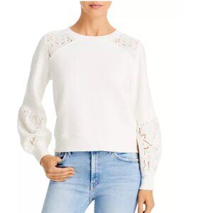 PAIGE Cotton Eyelet Crewneck Sweatshirt in White | Size Medium